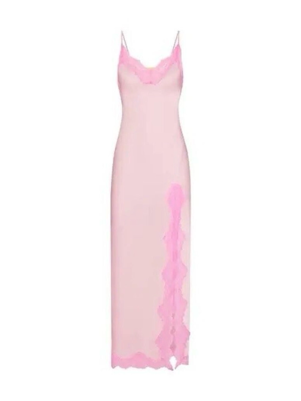 Skims Woven Shine Satin Lace Long Slip Dress Cherry Blossom